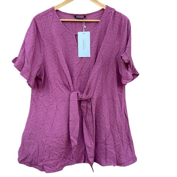 BloomChic mauve blouse front knot tie short sleeve size 14-16 NEW - Picture 1 of 7